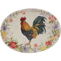 Certified International Floral Rooster Oval Platter Serving Dish