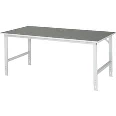 Rau Work table, height adjustable, 760 1080 mm, linoleum worktop, WxD 2000 x 1000 mm, light grey