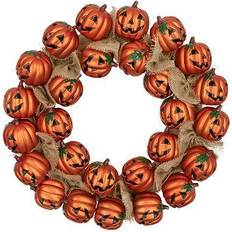 Northlight Jack-O-Lantern and Burlap Ribbon Halloween Wreath 20-Inch Unlit