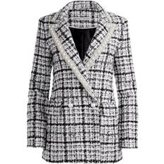 Alice + Olivia Justin Embellished Tweed Double-Breasted Blazer BLACK OFF WHITE