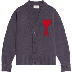 Ami Paris Tonal Large A Heart Cardigan - Grey