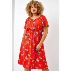 Roman Curve Spot Floral Print Sweetheart Midi Dress