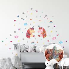 Walplus Unicorns With Glitter Stars Kids Stickers Nursery Decals