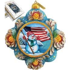 EK Hand Painted Scenic Patriotic Snowman Christmas Tree Ornament