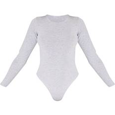 PrettyLittleThing Basic Cotton Blend Crew Neck Bodysuit - Grey