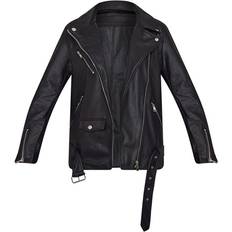 PrettyLittleThing Longline Belted Biker Jacket - Black