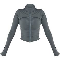 PrettyLittleThing Brushed Sculpt Ruched Front Zip Up Sport Jacket - Khaki