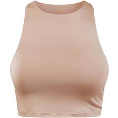 PrettyLittleThing Basic Slinky Racer Crop Top - Stone