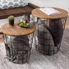 Lavish Home Faux Wood End with Storage Nesting Table