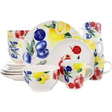 Red - Stoneware Dinner Sets Elama Round Fruity Dinner Set 16pcs