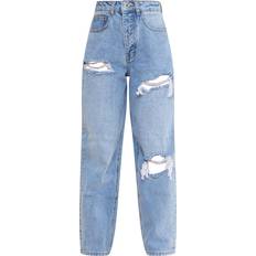 PrettyLittleThing Petite Open knee Boyfriend Jeans - Light Blue