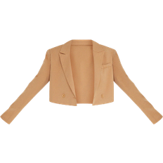 PrettyLittleThing Woven Cropped Shoulder Padded Blazer - Camel