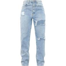 PrettyLittleThing Open Knee Boyfriend Jeans - Light Blue Wash