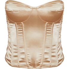 Beige - Women Corsets PrettyLittleThing Satin Corset - Champagne