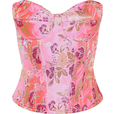 PrettyLittleThing Floral Jacquard Satin Corset - Pink