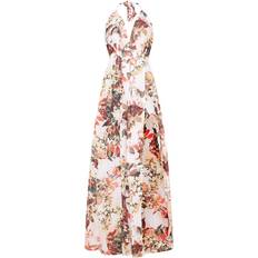 PrettyLittleThing Floral Print Chiffon Halterneck Maxi Dress - White