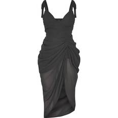 L - Midi Dresses - Solid Colours PrettyLittleThing Underwire Detail Draped Midi Dress - Black
