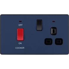 Blue Wall Switches BG Evolve Matt Blue Cooker Control Socket Double Pole Switch With LED Power Indicators PCDDB70B