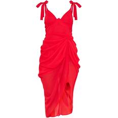 PrettyLittleThing Underwire Detail Draped Midi Dress - Red