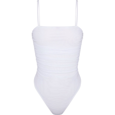 PrettyLittleThing Shape Mesh Ruched Detail Thong Bodysuit - White