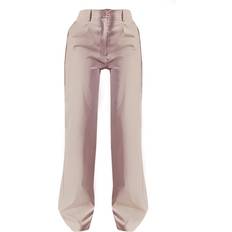 PrettyLittleThing Petite Peach Skin Straight Leg Trousers - Stone