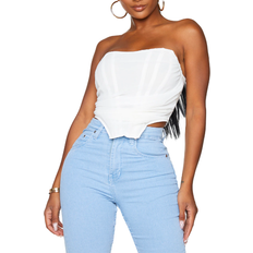 Polyester Corsets PrettyLittleThing Shape Ruched Corset Crop Top - White