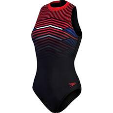 Fitness & Gym - Women Swimwear Speedo Printed Hydrasuit Swimsuit - Black/Fed Red/Chroma Blue/White