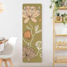 Green Coat Hooks Wandgarderobe Holzpaneel Blumen Nouveau Flower Kleiderhaken