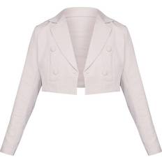 PrettyLittleThing Cropped Double Button Blazer - Stone