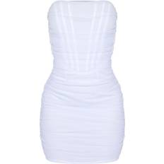 PrettyLittleThing Shape Mesh Corset Detail Ruched Bodycon Dress - White