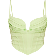 PrettyLittleThing Strappy Pleated Bust Corset Detail Crop Top - Lime