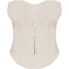 Beige Corsets PrettyLittleThing Shape Lace Up Back Woven Corset - Stone