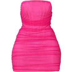 PrettyLittleThing Shape Mesh Corset Detail Ruched Bodycon Dress - Hot Pink