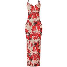 Elastane/Lycra/Spandex - Florals - Long Dresses PrettyLittleThing Plisse Strappy Maxi Dress - Nude Floral Print