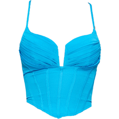 Blue - Women Corsets PrettyLittleThing Strappy Pleated Bust Corset Detail Crop Top - Bright Blue