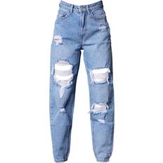 XXS Jeans PrettyLittleThing Wash Ripped Mom Jeans - Blue