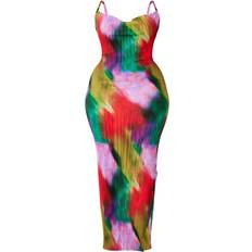 Midi Dresses Clothing PrettyLittleThing Printed Plisse Cowl Neck Maxi Dress Plus Size - Multi