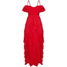 Solid Colours - XL Dresses PrettyLittleThing Cold Shoulder Ruffle Detail Maxi Dress - Red