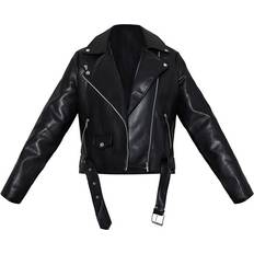 PrettyLittleThing Faux Leather Regular Fit Belted Biker Jacket - Black