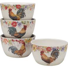 Certified International Floral Rooster Set Ice Cream Dessert Bowl 4