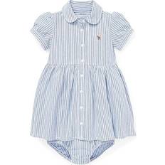 Polo Ralph Lauren Baby Girls Striped Knit Oxford Dress Blue Blue