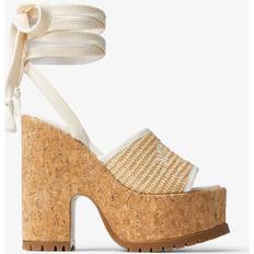 Fabric Heeled Sandals Jimmy Choo Gal Wedge Natural/Ecru