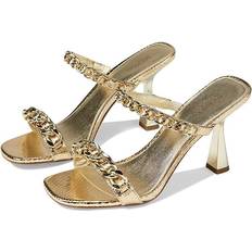 Michael Kors Women Sandals Michael Kors Clara Embellished Metallic Snake Embossed Leather Sandal Gold