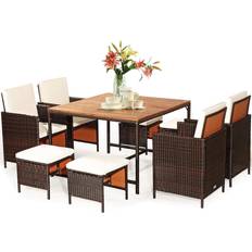 Costway 9-Pieces Rattan Patio Dining Set, 1 Table incl. 4 Chairs