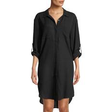 Seafolly Crinkle Twill Beach Coverup Shirt BLACK