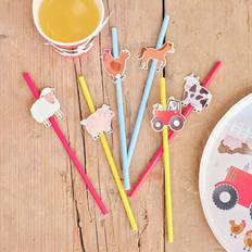 Birthdays Straws Ginger Ray Farm animal paper straws farmyard birthday tableware childrens x 16