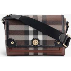 Burberry Womens Dark Birch Brown Note Check-print Coated Cotton Shoulder bag