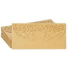 36 Pack Laser Cut Money Gift Envelopes for Wedding Birthday Gold 6.8x3.3 in
