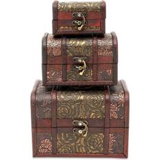 Juvale Set of 3 Wooden Treasure Chest Trunk Storage Box