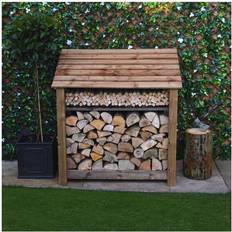 Brown Firewood Shed Rutland County Garden Furniture Greetham 4ft Log Store with Kindling Shelf